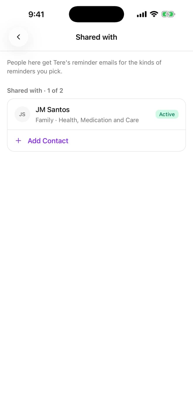 Tere's reminders shared with a family member